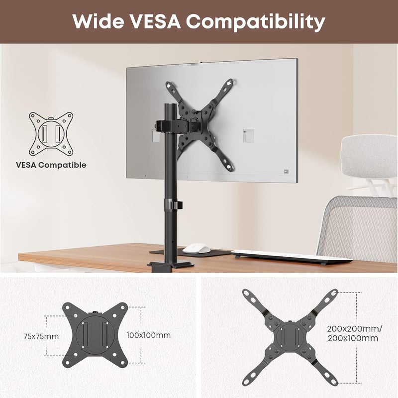 IMtKotW Single Monitor Desk Mount for 13-35 Inch Screens, Up to 22 lbs, Ultrawide Arm Mount for Flat & Curved Screens with VESA 75x75 to 200x200, Includes Cable Clips - Image 2